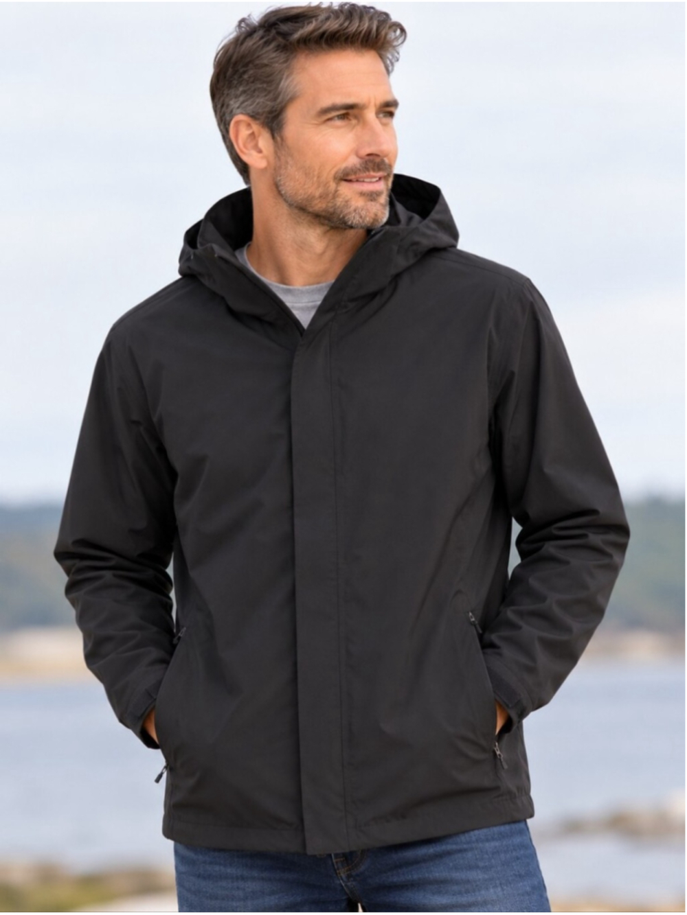 32 Degrees Cool Men’s Black Hooded Rain Jacket Windbreaker Size L